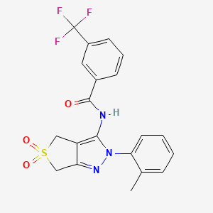 molecular formula C20H16F3N3O3S B11219102 N-(5,5-dioxido-2-(o-tolyl)-4,6-dihydro-2H-thieno[3,4-c]pyrazol-3-yl)-3-(trifluoromethyl)benzamide 