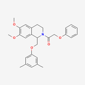 molecular formula C28H31NO5 B11219103 1-(1-((3,5-dimethylphenoxy)methyl)-6,7-dimethoxy-3,4-dihydroisoquinolin-2(1H)-yl)-2-phenoxyethanone 