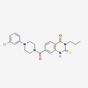 molecular formula C22H23ClN4O2S B11219205 7-[4-(3-chlorophenyl)piperazine-1-carbonyl]-3-propyl-2-sulfanylidene-1H-quinazolin-4-one 