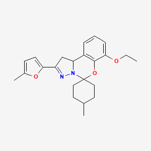 molecular formula C23H28N2O3 B11219242 7'-Ethoxy-4-methyl-2'-(5-methylfuran-2-yl)-1',10b'-dihydrospiro[cyclohexane-1,5'-pyrazolo[1,5-c][1,3]benzoxazine] 