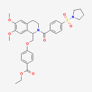 molecular formula C32H36N2O8S B11219350 Ethyl 4-((6,7-dimethoxy-2-(4-(pyrrolidin-1-ylsulfonyl)benzoyl)-1,2,3,4-tetrahydroisoquinolin-1-yl)methoxy)benzoate 