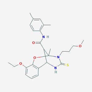 molecular formula C26H33N3O4S B11219359 N-(2,4-dimethylphenyl)-10-ethoxy-3-(3-methoxypropyl)-2-methyl-4-thioxo-3,4,5,6-tetrahydro-2H-2,6-methano-1,3,5-benzoxadiazocine-11-carboxamide 