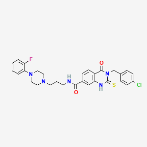 molecular formula C29H29ClFN5O2S B11219396 3-(4-chlorobenzyl)-N-(3-(4-(2-fluorophenyl)piperazin-1-yl)propyl)-4-oxo-2-thioxo-1,2,3,4-tetrahydroquinazoline-7-carboxamide 