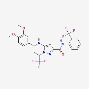 molecular formula C23H20F6N4O3 B11219516 5-(3,4-dimethoxyphenyl)-7-(trifluoromethyl)-N-[2-(trifluoromethyl)phenyl]-4,5,6,7-tetrahydropyrazolo[1,5-a]pyrimidine-2-carboxamide 