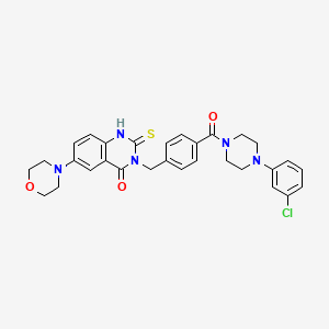 molecular formula C30H30ClN5O3S B11219522 3-(4-(4-(3-chlorophenyl)piperazine-1-carbonyl)benzyl)-6-morpholino-2-thioxo-2,3-dihydroquinazolin-4(1H)-one 