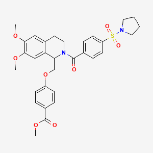 molecular formula C31H34N2O8S B11219539 Methyl 4-((6,7-dimethoxy-2-(4-(pyrrolidin-1-ylsulfonyl)benzoyl)-1,2,3,4-tetrahydroisoquinolin-1-yl)methoxy)benzoate 