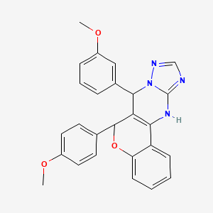 molecular formula C26H22N4O3 B11219581 3-[6-(4-Methoxyphenyl)-7,12-dihydro-6H-chromeno[4,3-D][1,2,4]triazolo[1,5-A]pyrimidin-7-YL]phenyl methyl ether 