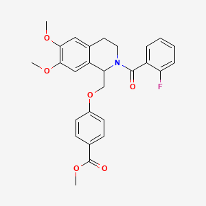 molecular formula C27H26FNO6 B11219582 Methyl 4-((2-(2-fluorobenzoyl)-6,7-dimethoxy-1,2,3,4-tetrahydroisoquinolin-1-yl)methoxy)benzoate 