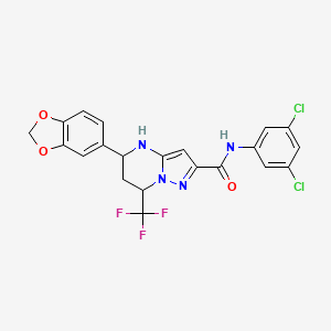 molecular formula C21H15Cl2F3N4O3 B11219599 5-(1,3-benzodioxol-5-yl)-N-(3,5-dichlorophenyl)-7-(trifluoromethyl)-4,5,6,7-tetrahydropyrazolo[1,5-a]pyrimidine-2-carboxamide 