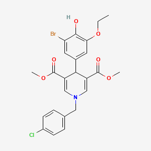 molecular formula C24H23BrClNO6 B11219705 Dimethyl 4-(3-bromo-5-ethoxy-4-hydroxyphenyl)-1-(4-chlorobenzyl)-1,4-dihydropyridine-3,5-dicarboxylate 