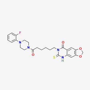 molecular formula C25H27FN4O4S B11219717 7-(6-(4-(2-fluorophenyl)piperazin-1-yl)-6-oxohexyl)-6-thioxo-6,7-dihydro-[1,3]dioxolo[4,5-g]quinazolin-8(5H)-one 