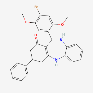 molecular formula C27H25BrN2O3 B11219737 11-(4-bromo-2,5-dimethoxyphenyl)-3-phenyl-2,3,4,5,10,11-hexahydro-1H-dibenzo[b,e][1,4]diazepin-1-one 