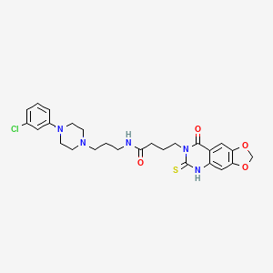 molecular formula C26H30ClN5O4S B11219754 N-(3-(4-(3-chlorophenyl)piperazin-1-yl)propyl)-4-(8-oxo-6-thioxo-5,6-dihydro-[1,3]dioxolo[4,5-g]quinazolin-7(8H)-yl)butanamide 