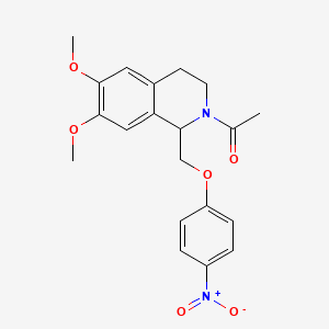 molecular formula C20H22N2O6 B11219800 1-(6,7-dimethoxy-1-((4-nitrophenoxy)methyl)-3,4-dihydroisoquinolin-2(1H)-yl)ethanone 