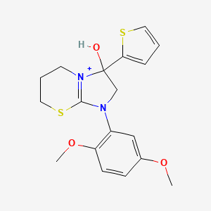 molecular formula C18H21N2O3S2+ B11219816 1-(2,5-Dimethoxyphenyl)-3-hydroxy-3-(2-thienyl)-2,3,6,7-tetrahydro-5H-imidazo[2,1-B][1,3]thiazin-1-ium 