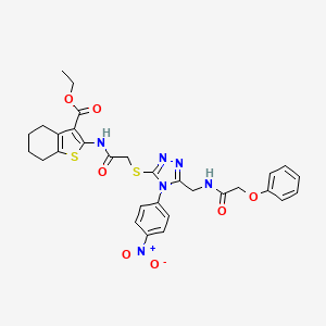 molecular formula C30H30N6O7S2 B11219826 ethyl 2-(2-((4-(4-nitrophenyl)-5-((2-phenoxyacetamido)methyl)-4H-1,2,4-triazol-3-yl)thio)acetamido)-4,5,6,7-tetrahydrobenzo[b]thiophene-3-carboxylate CAS No. 6184-76-5