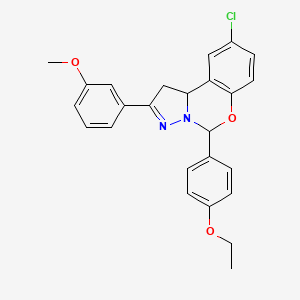 molecular formula C25H23ClN2O3 B11219838 9-Chloro-5-(4-ethoxyphenyl)-2-(3-methoxyphenyl)-1,10b-dihydropyrazolo[1,5-c][1,3]benzoxazine 