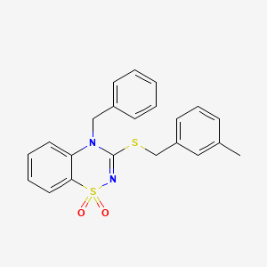 molecular formula C22H20N2O2S2 B11219862 4-benzyl-3-((3-methylbenzyl)thio)-4H-benzo[e][1,2,4]thiadiazine 1,1-dioxide 