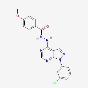 molecular formula C19H15ClN6O2 B11219888 N'-[1-(3-chlorophenyl)-1H-pyrazolo[3,4-d]pyrimidin-4-yl]-4-methoxybenzohydrazide 