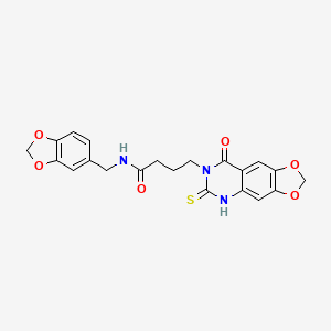 molecular formula C21H19N3O6S B11219902 N-(1,3-benzodioxol-5-ylmethyl)-4-(8-oxo-6-sulfanylidene-5H-[1,3]dioxolo[4,5-g]quinazolin-7-yl)butanamide 