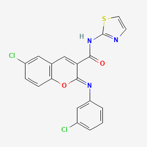 molecular formula C19H11Cl2N3O2S B11219919 (2Z)-6-chloro-2-[(3-chlorophenyl)imino]-N-(1,3-thiazol-2-yl)-2H-chromene-3-carboxamide 