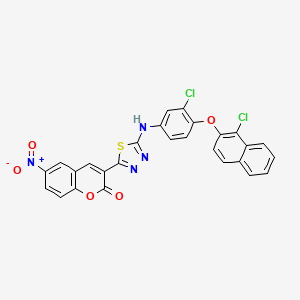 3-(5-((3-Chloro-4-((1-chloronaphthalen-2-yl)oxy)phenyl)amino)-1,3,4-thiadiazol-2-yl)-6-nitro-2H-chromen-2-one