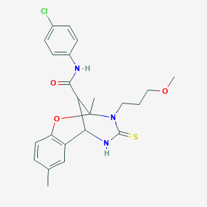 molecular formula C23H26ClN3O3S B11219949 N-(4-chlorophenyl)-3-(3-methoxypropyl)-2,8-dimethyl-4-thioxo-3,4,5,6-tetrahydro-2H-2,6-methano-1,3,5-benzoxadiazocine-11-carboxamide 