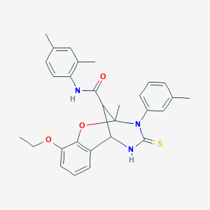 N-(2,4-dimethylphenyl)-10-ethoxy-2-methyl-3-(3-methylphenyl)-4-thioxo-3,4,5,6-tetrahydro-2H-2,6-methano-1,3,5-benzoxadiazocine-11-carboxamide