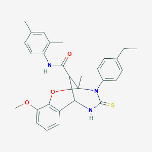 molecular formula C29H31N3O3S B11219972 N-(2,4-dimethylphenyl)-3-(4-ethylphenyl)-10-methoxy-2-methyl-4-thioxo-3,4,5,6-tetrahydro-2H-2,6-methano-1,3,5-benzoxadiazocine-11-carboxamide 