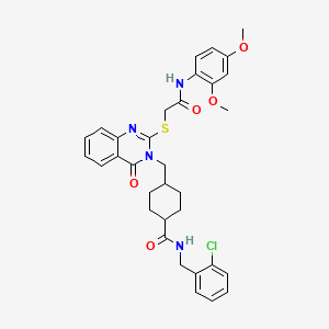 molecular formula C33H35ClN4O5S B11219983 N-[(2-chlorophenyl)methyl]-4-{[2-({[(2,4-dimethoxyphenyl)carbamoyl]methyl}sulfanyl)-4-oxo-3,4-dihydroquinazolin-3-yl]methyl}cyclohexane-1-carboxamide 