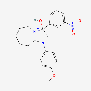 molecular formula C21H24N3O4+ B11220003 3-hydroxy-1-(4-methoxyphenyl)-3-(3-nitrophenyl)-2,5,6,7,8,9-hexahydro-3H-imidazo[1,2-a]azepin-1-ium 