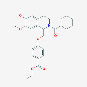 molecular formula C28H35NO6 B11220031 Ethyl 4-((2-(cyclohexanecarbonyl)-6,7-dimethoxy-1,2,3,4-tetrahydroisoquinolin-1-yl)methoxy)benzoate 