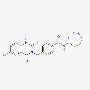 4-[(6-bromo-4-oxo-2-sulfanylidene-1H-quinazolin-3-yl)methyl]-N-cycloheptylbenzamide