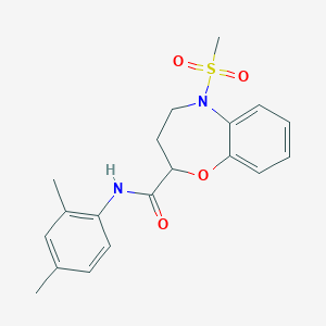 molecular formula C19H22N2O4S B11220077 N-(2,4-dimethylphenyl)-5-(methylsulfonyl)-2,3,4,5-tetrahydro-1,5-benzoxazepine-2-carboxamide 