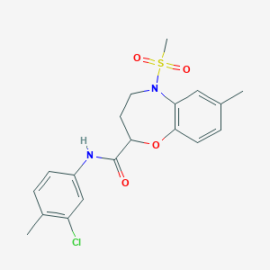 molecular formula C19H21ClN2O4S B11220084 N-(3-chloro-4-methylphenyl)-7-methyl-5-(methylsulfonyl)-2,3,4,5-tetrahydro-1,5-benzoxazepine-2-carboxamide 