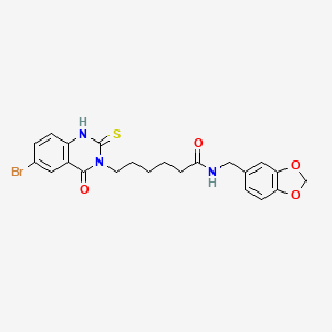 molecular formula C22H22BrN3O4S B11220126 N-(1,3-benzodioxol-5-ylmethyl)-6-(6-bromo-4-oxo-2-sulfanylidene-1H-quinazolin-3-yl)hexanamide 