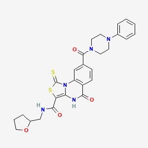 5-oxo-8-(4-phenylpiperazine-1-carbonyl)-N-((tetrahydrofuran-2-yl)methyl)-1-thioxo-4,5-dihydro-1H-thiazolo[3,4-a]quinazoline-3-carboxamide