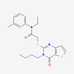 molecular formula C21H25N3O2S2 B11220197 2-[(3-butyl-4-oxo-3,4-dihydrothieno[3,2-d]pyrimidin-2-yl)sulfanyl]-N-ethyl-N-(3-methylphenyl)acetamide 