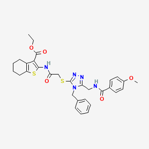 ethyl 2-(2-((4-benzyl-5-((4-methoxybenzamido)methyl)-4H-1,2,4-triazol-3-yl)thio)acetamido)-4,5,6,7-tetrahydrobenzo[b]thiophene-3-carboxylate