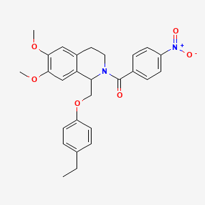 molecular formula C27H28N2O6 B11220201 (1-((4-ethylphenoxy)methyl)-6,7-dimethoxy-3,4-dihydroisoquinolin-2(1H)-yl)(4-nitrophenyl)methanone 