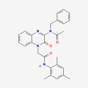 molecular formula C28H28N4O3 B11220207 N-Benzyl-N-(3-oxo-4-{[(2,4,6-trimethylphenyl)carbamoyl]methyl}-3,4-dihydroquinoxalin-2-YL)acetamide 