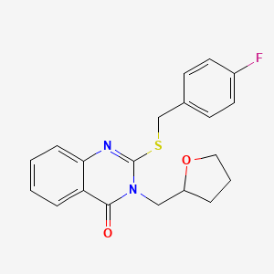 molecular formula C20H19FN2O2S B11220336 2-[(4-fluorobenzyl)sulfanyl]-3-(tetrahydrofuran-2-ylmethyl)quinazolin-4(3H)-one 