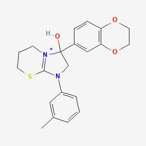 molecular formula C21H23N2O3S+ B11220368 3-(2,3-dihydro-1,4-benzodioxin-6-yl)-3-hydroxy-1-(3-methylphenyl)-2,3,6,7-tetrahydro-5H-imidazo[2,1-b][1,3]thiazin-1-ium 