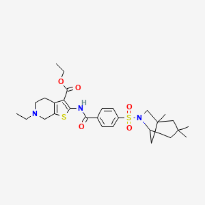 molecular formula C29H39N3O5S2 B11220397 Ethyl 6-ethyl-2-(4-((1,3,3-trimethyl-6-azabicyclo[3.2.1]octan-6-yl)sulfonyl)benzamido)-4,5,6,7-tetrahydrothieno[2,3-c]pyridine-3-carboxylate 