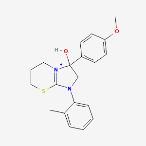 3-hydroxy-3-(4-methoxyphenyl)-1-(2-methylphenyl)-2,3,6,7-tetrahydro-5H-imidazo[2,1-b][1,3]thiazin-1-ium