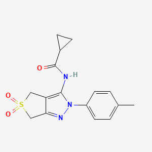 molecular formula C16H17N3O3S B11220450 N-(5,5-dioxido-2-(p-tolyl)-4,6-dihydro-2H-thieno[3,4-c]pyrazol-3-yl)cyclopropanecarboxamide 