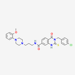 molecular formula C30H32ClN5O3S B11220473 3-(4-chlorobenzyl)-N-(3-(4-(2-methoxyphenyl)piperazin-1-yl)propyl)-4-oxo-2-thioxo-1,2,3,4-tetrahydroquinazoline-7-carboxamide 