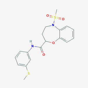 molecular formula C18H20N2O4S2 B11220476 N-[3-(methylsulfanyl)phenyl]-5-(methylsulfonyl)-2,3,4,5-tetrahydro-1,5-benzoxazepine-2-carboxamide 