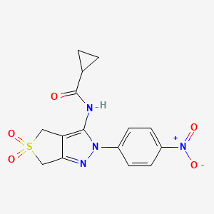 molecular formula C15H14N4O5S B11220488 N-(2-(4-nitrophenyl)-5,5-dioxido-4,6-dihydro-2H-thieno[3,4-c]pyrazol-3-yl)cyclopropanecarboxamide 