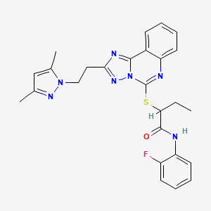 molecular formula C26H26FN7OS B11220489 2-({2-[2-(3,5-dimethyl-1H-pyrazol-1-yl)ethyl]-[1,2,4]triazolo[1,5-c]quinazolin-5-yl}sulfanyl)-N-(2-fluorophenyl)butanamide 